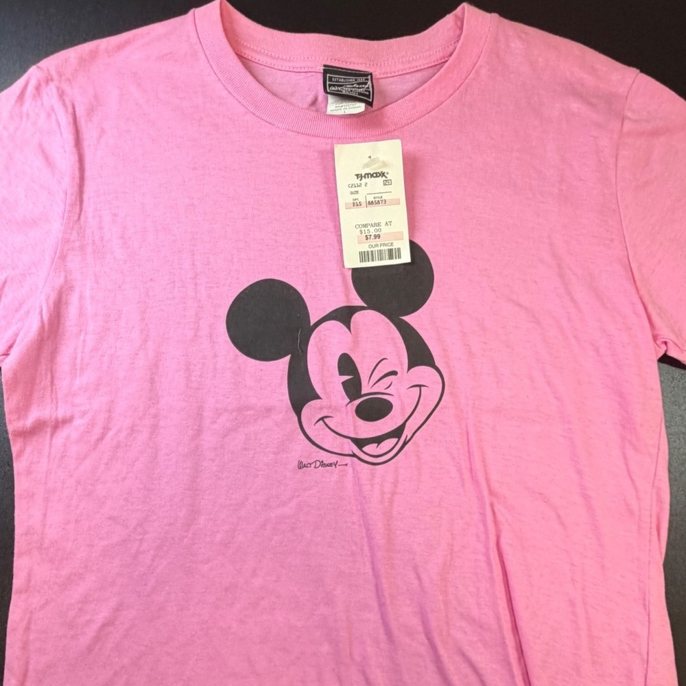 Walt Disney Mickey Mouse Pink Graphic T-Shirt Womens Large NWT Winking Mickey K2 - Picture 1 of 6